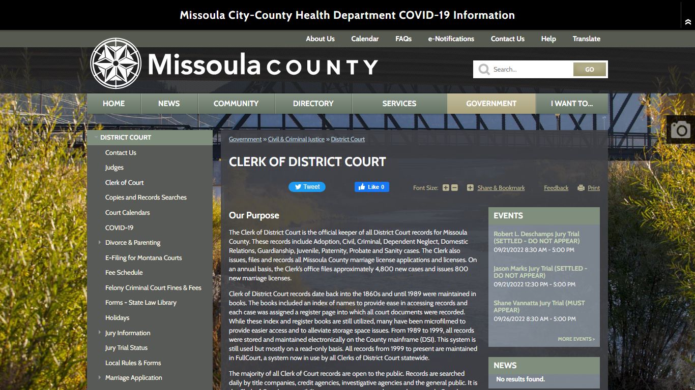 Clerk of District Court | Missoula County, MT